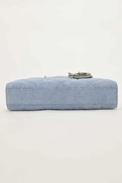 Washed cotton quilted Cannage denim Lady D-Joy bag with two detachable shoulder straps