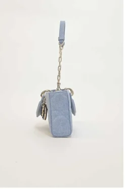 Washed cotton quilted Cannage denim Lady D-Joy bag with two detachable shoulder straps