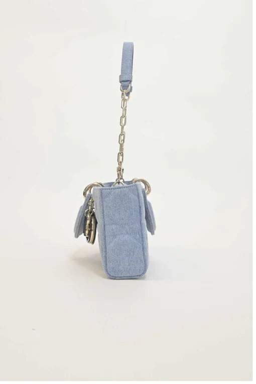 Washed cotton quilted Cannage denim Lady D-Joy bag with two detachable shoulder straps