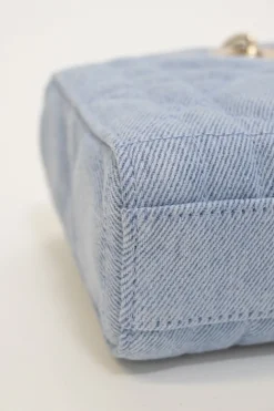 Washed cotton quilted Cannage denim Lady D-Joy bag with two detachable shoulder straps