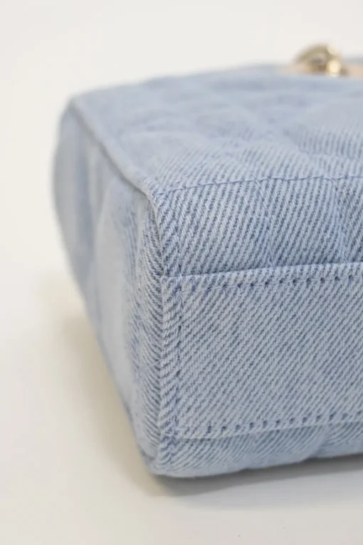 Washed cotton quilted Cannage denim Lady D-Joy bag with two detachable shoulder straps