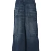 Washed dark indigo paneled cotton denim high-rise wide-leg jeans