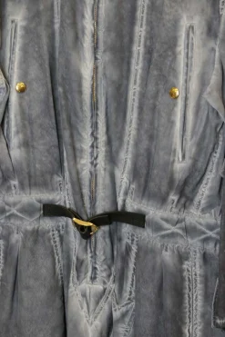 Washed dark indigo silk garment dyed zip up slouchy cargo jumpsuit
