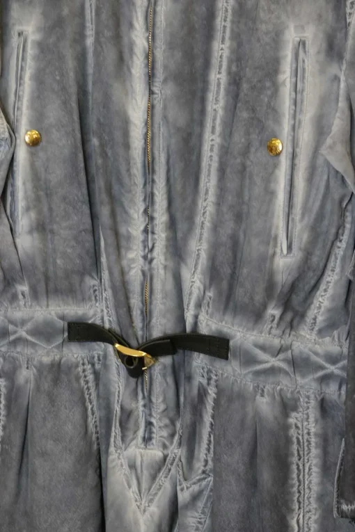 Washed dark indigo silk garment dyed zip up slouchy cargo jumpsuit