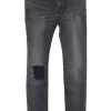 Washed grey cotton-blend mid-rise Archetype skinny jeans with ripped knee details
