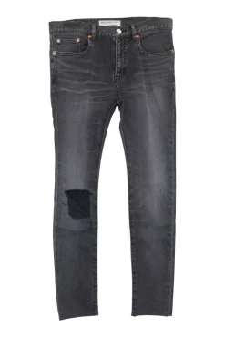Washed grey cotton-blend mid-rise Archetype skinny jeans with ripped knee details