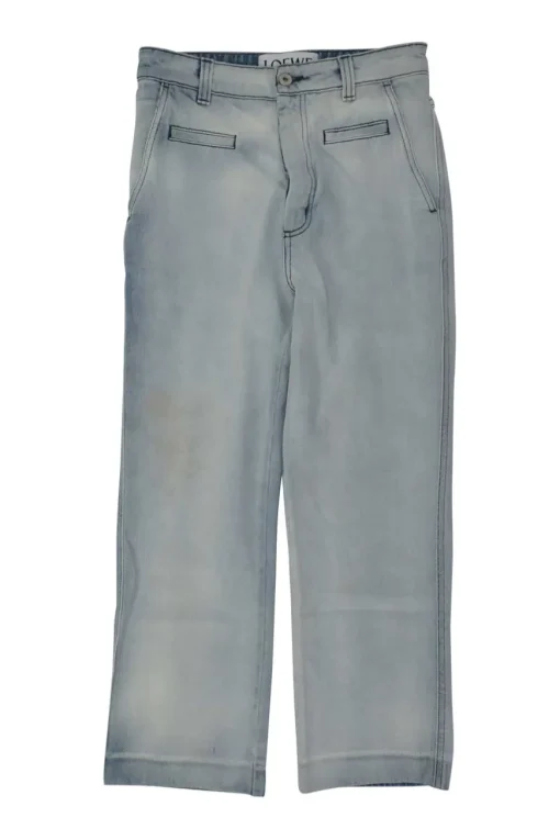Washed indigo cotton denim pull-on mid-rise straight-leg cropped jeans