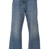 Washed indigo cotton denim high-rise straight-leg jeans featuring novelty Coco Mark belt loops