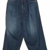 Washed indigo cotton denim pull-on high-rise parachute pants