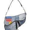 Washed indigo cotton denim-bonded leather Speedway saddle bag