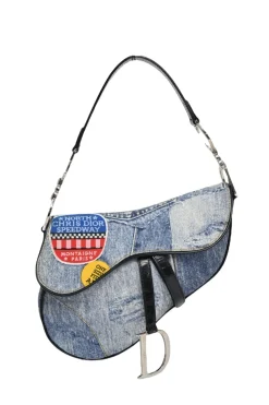 Washed indigo cotton denim-bonded leather Speedway saddle bag