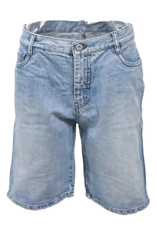 Washed indigo cotton denim pull-on mid-rise bermudas