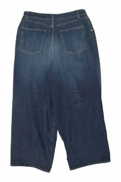 Washed indigo cotton denim pull-on high-rise parachute pants
