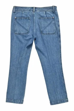 Washed indigo cotton denim pull-on low-rise skinny cropped jeans with Coco Mark shank buttons