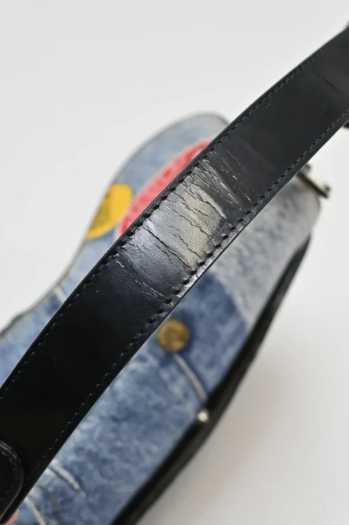 Washed indigo cotton denim-bonded leather Speedway saddle bag