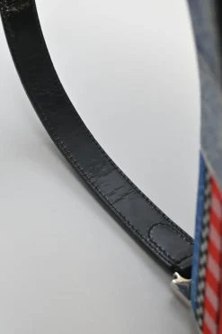 Washed indigo cotton denim-bonded leather Speedway saddle bag