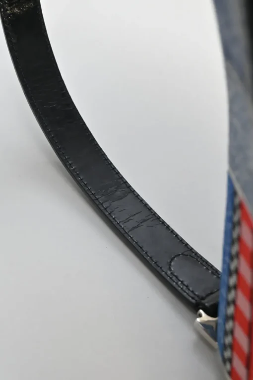 Washed indigo cotton denim-bonded leather Speedway saddle bag
