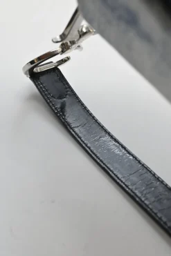 Washed indigo cotton denim-bonded leather Speedway saddle bag