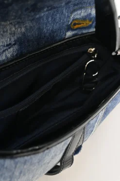 Washed indigo cotton denim-bonded leather Speedway saddle bag
