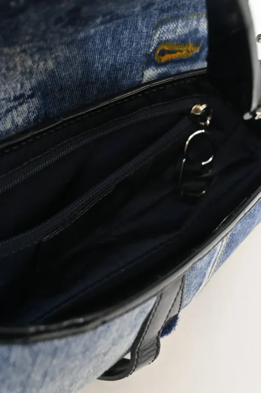 Washed indigo cotton denim-bonded leather Speedway saddle bag