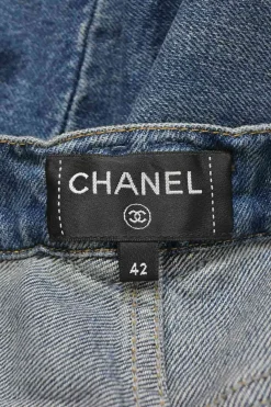 Washed indigo cotton denim high-rise straight-leg jeans featuring novelty Coco Mark belt loops