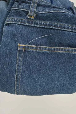 Washed indigo cotton denim pull-on high-rise parachute pants