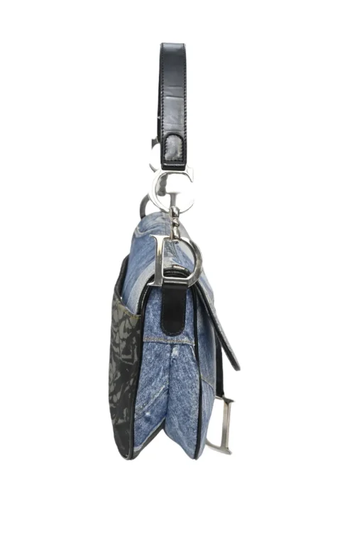 Washed indigo cotton denim-bonded leather Speedway saddle bag