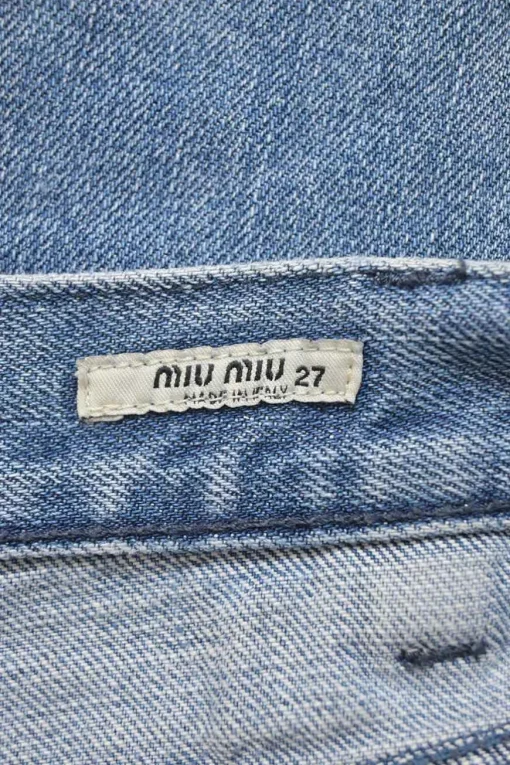 Washed indigo cotton denim pull-on mid-rise bermudas