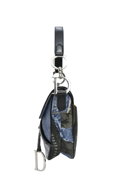 Washed indigo cotton denim-bonded leather Speedway saddle bag