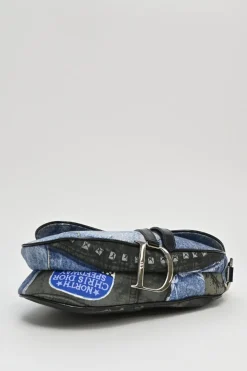 Washed indigo cotton denim-bonded leather Speedway saddle bag