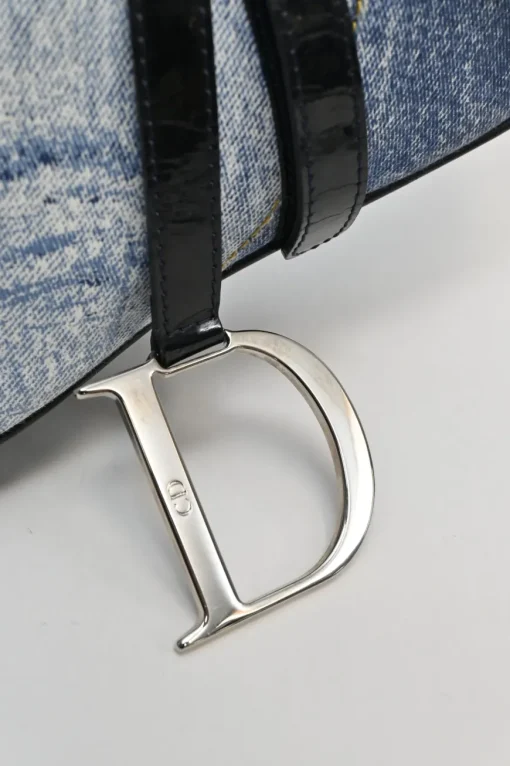 Washed indigo cotton denim-bonded leather Speedway saddle bag