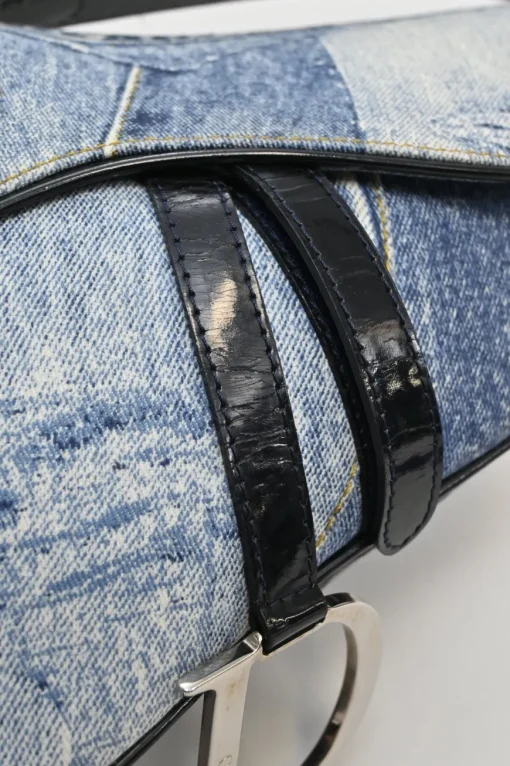 Washed indigo cotton denim-bonded leather Speedway saddle bag