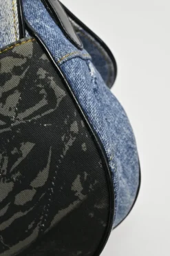 Washed indigo cotton denim-bonded leather Speedway saddle bag