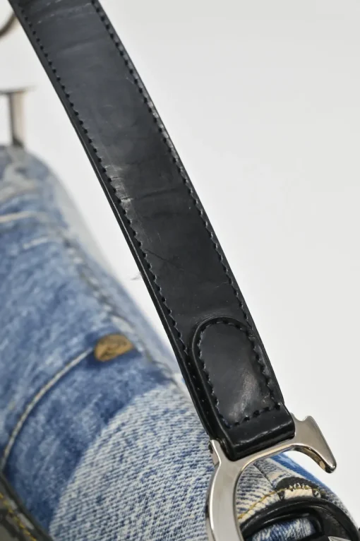 Washed indigo cotton denim-bonded leather Speedway saddle bag