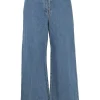 Washed indigo cotton-blend denim low-rise wide-leg jeans