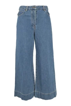 Washed indigo cotton-blend denim low-rise wide-leg jeans