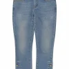 Washed indigo cotton-blend denim pull-on mid-rise cropped skinny jeans with Coco Mark shank buttons