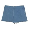 Washed indigo cotton-blend scalloped denim mini shorts