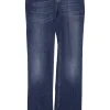 Washed indigo cotton-blend denim low-rise bootcut jeans featuring diamante V-logo plaque patch pockets