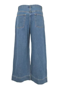 Washed indigo cotton-blend denim low-rise wide-leg jeans