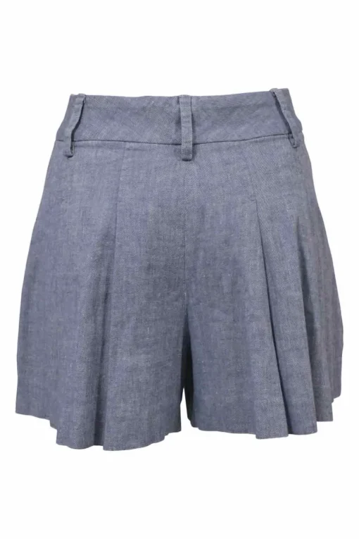 Washed indigo cotton-linen blend pleated wide-leg shorts