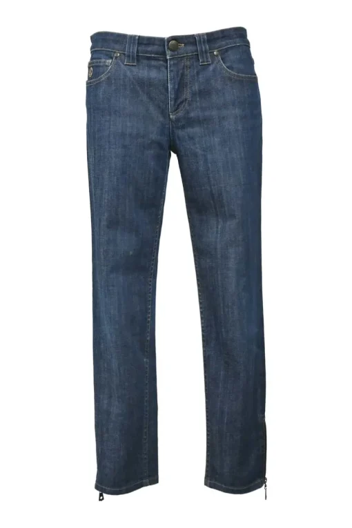 Washed indigo denim low-rise zip-ankle bow leg stove pipe jeans with rear cargo pockets