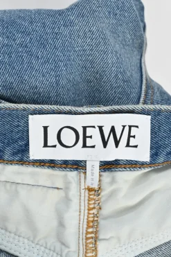 Washed indigo denim pull-on high-rise straight leg jeans with anagram knee motif