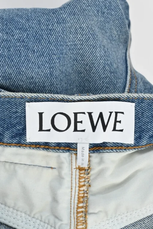 Washed indigo denim pull-on high-rise straight leg jeans with anagram knee motif