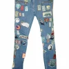 Washed patch-embellished indigo cotton-blend denim low-rise skinny cuffed jeans
