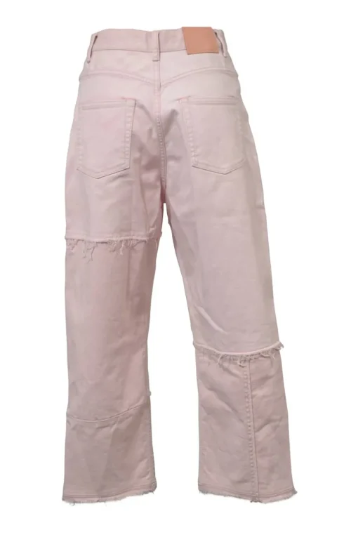 Washed pink paneled raw-edge cotton-blend denim high-rise straight-leg jeans
