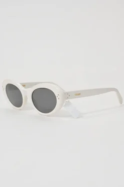 White acetate and tinted polycarbonate Cat Eye S193 oval sunglasses