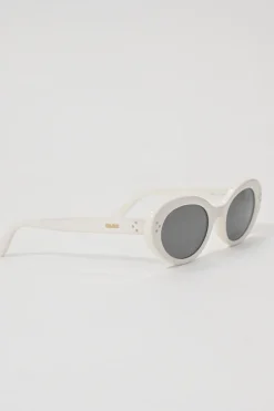 White acetate and tinted polycarbonate Cat Eye S193 oval sunglasses