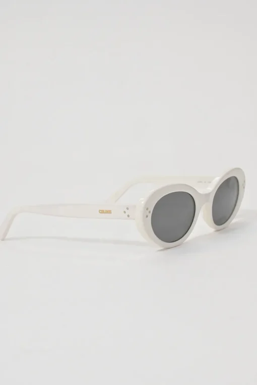 White acetate and tinted polycarbonate Cat Eye S193 oval sunglasses