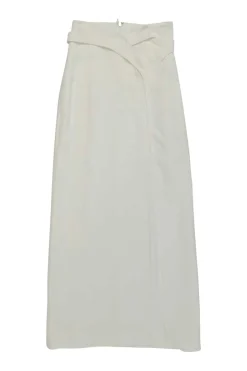 White acetate-blend bra top and  paperbag waist belted maxi skirt set